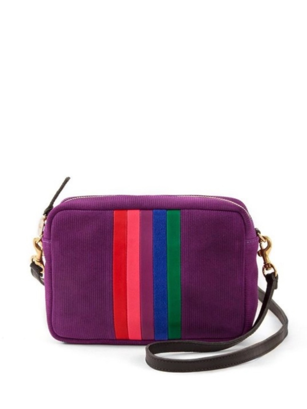 Clare V. Midi Sac Crossbody Bag in Purple Corded Suede with Desert Stripes